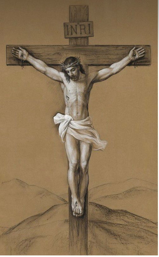 Crucifixion drawing conte pencil on paper by Pamela Annabelle custom art painting