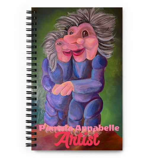 Pamela Annabelle Custom Art Oil Painting on a Printed Spiral Notebook Fantasy Figures Troll Couple Colorful Whimsical Contemporary Figurative Art